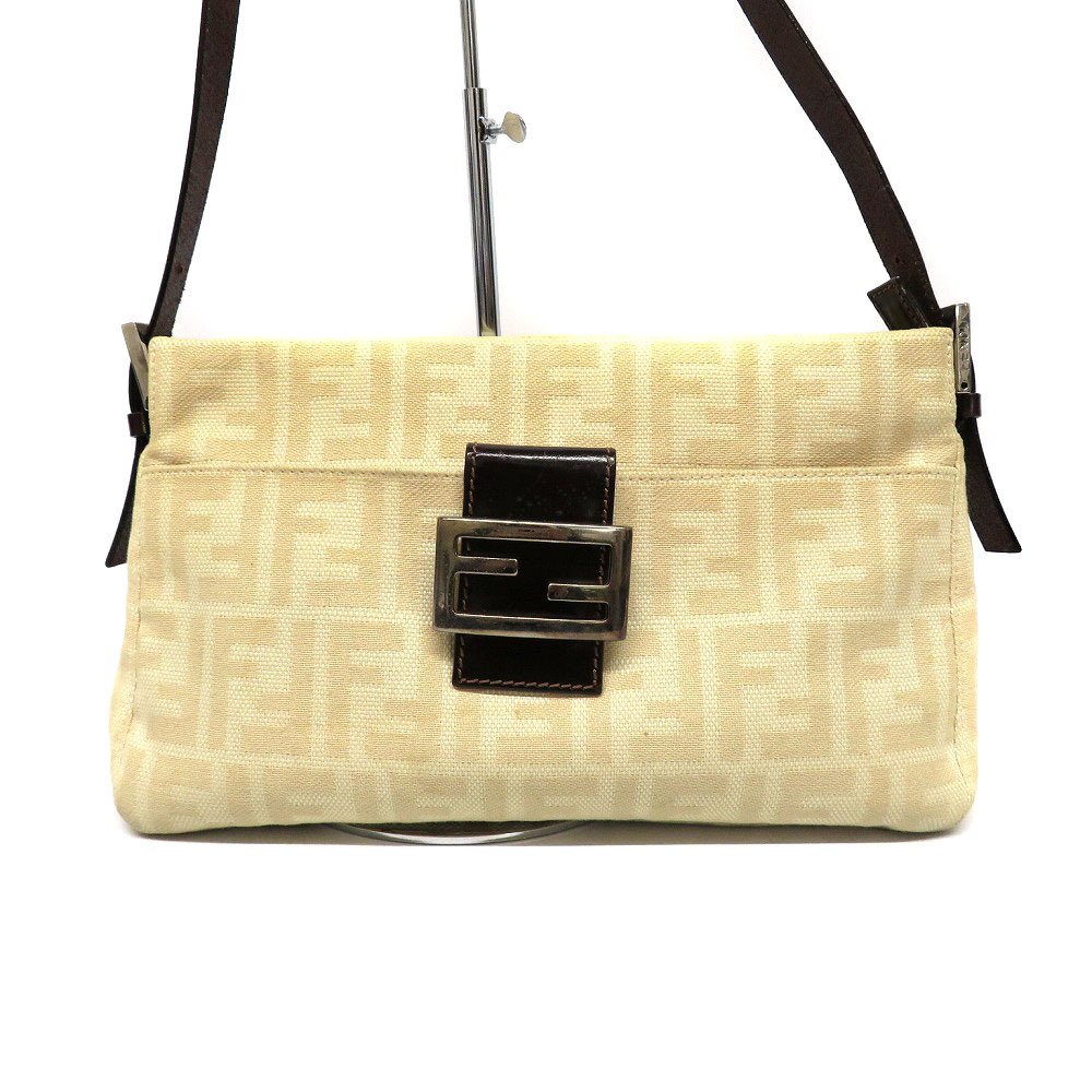 FENDI One Shoulder Hobo Bag Canvas Zucca Beige Handbag